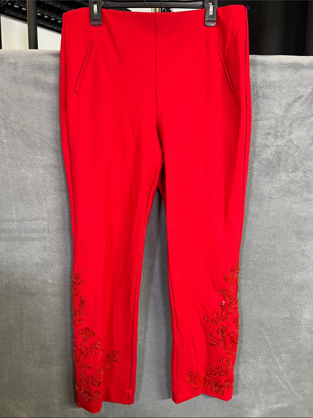 Chico's Red Embellished Cropped Ponte Pants
